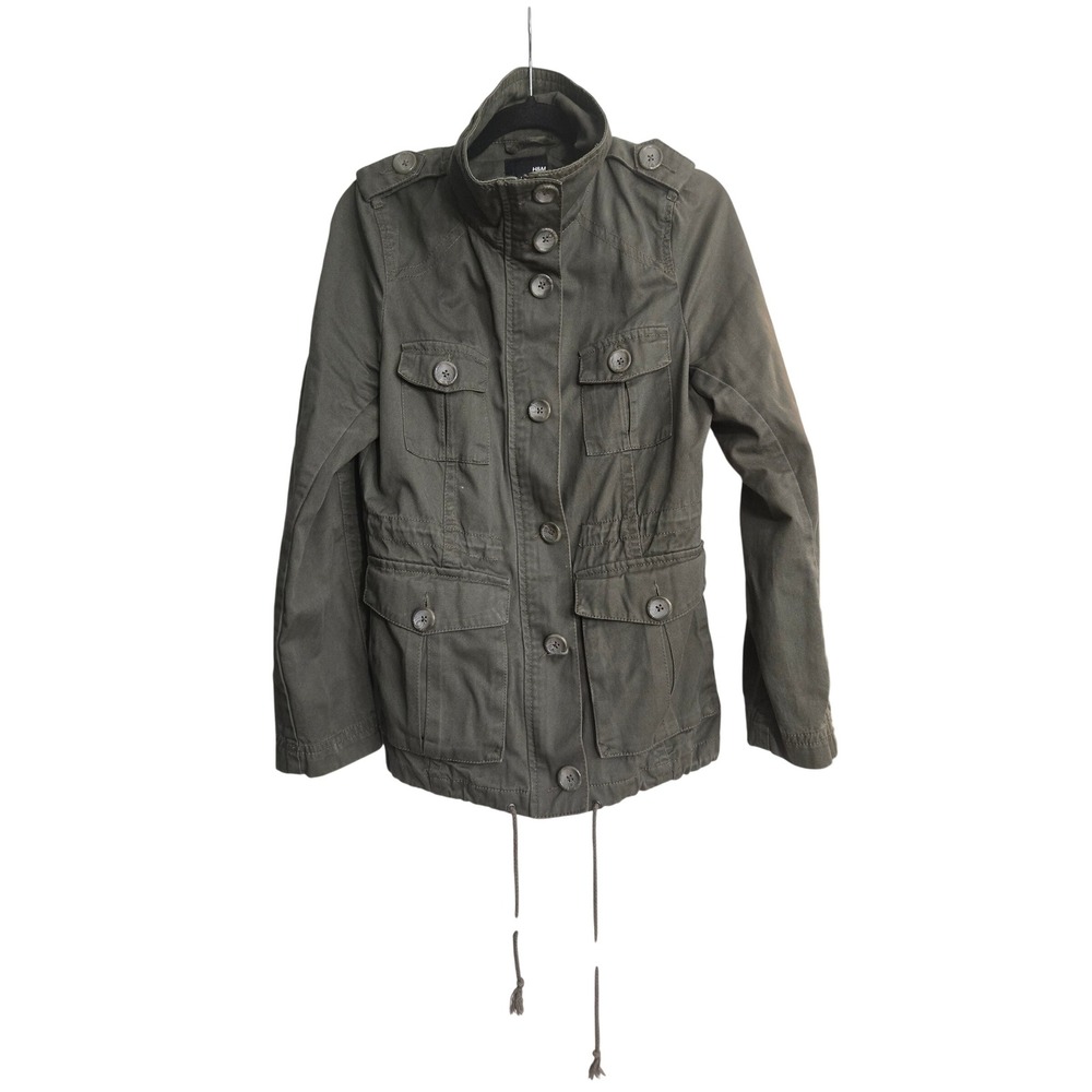 H&M Womens Olive Green Utility Field Jacket Military Cotton Twill Size 8